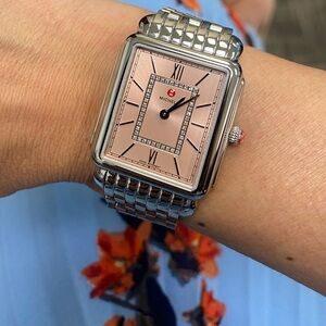 MICHELE Women's Deco II Desert Rose Pink/Silver Watch with Diamonds